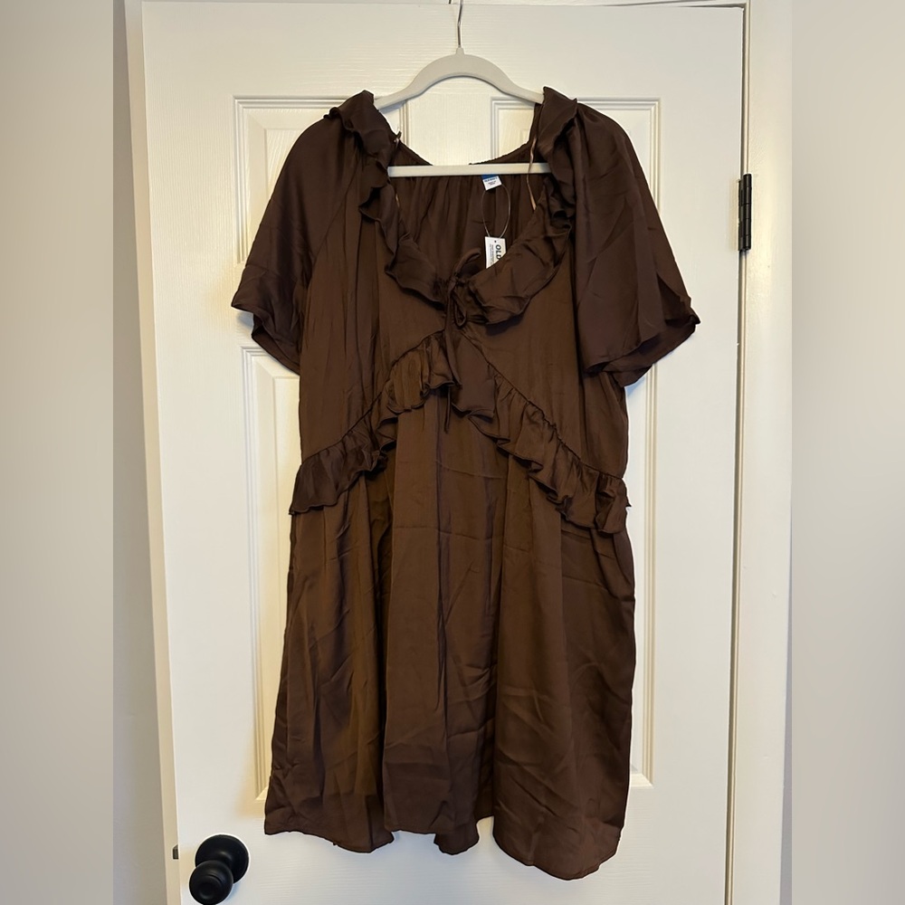 Old Navy Brown Ruffle Satin Mini Dress